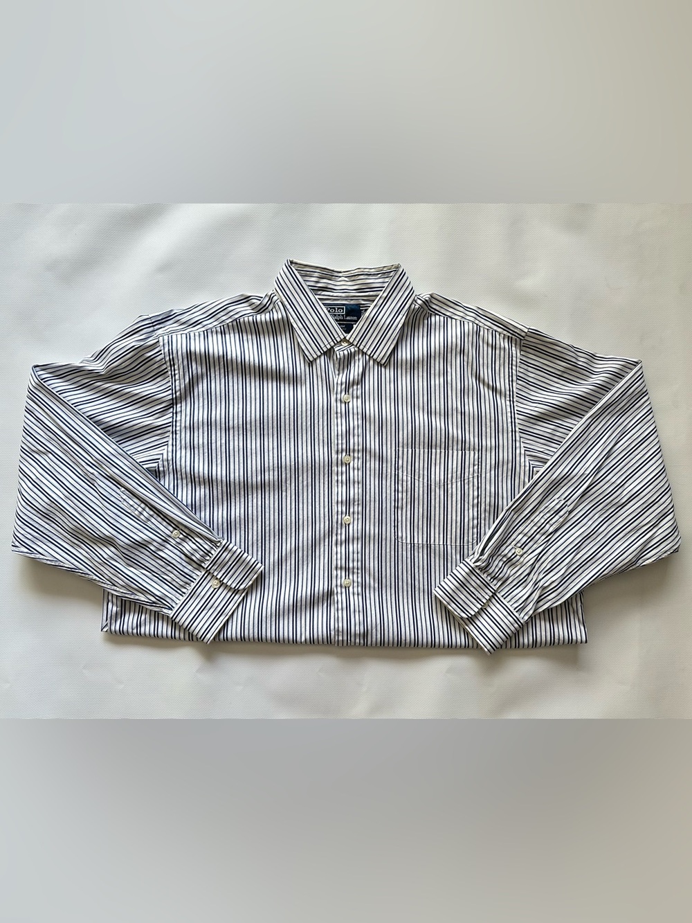 Polo Ralph Lauren Classic Fit Navy and White Striped Dress Shirt Size 18-34/35